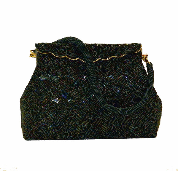 Vintage iridescent green beaded purse