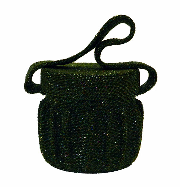 vintage 1940's cylinder box handbag with iridescent green beads
