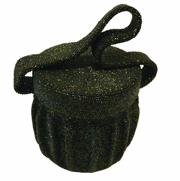 vintage 1940's cylinder box handbag with iridescent green beads