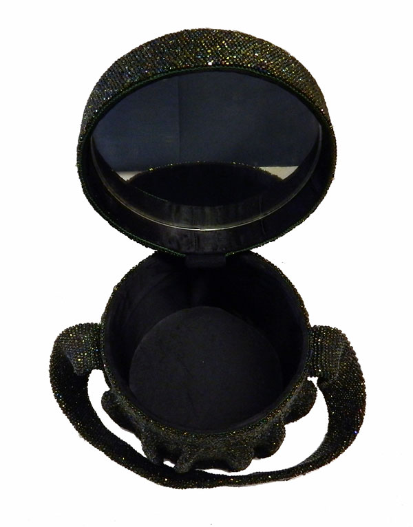 vintage 1940's cylinder box handbag with iridescent green beads