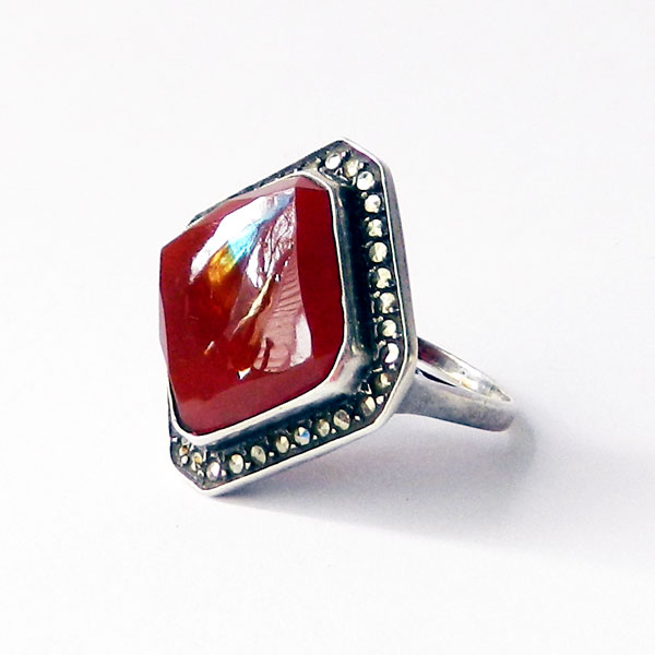Sterling art deco carnelian ring