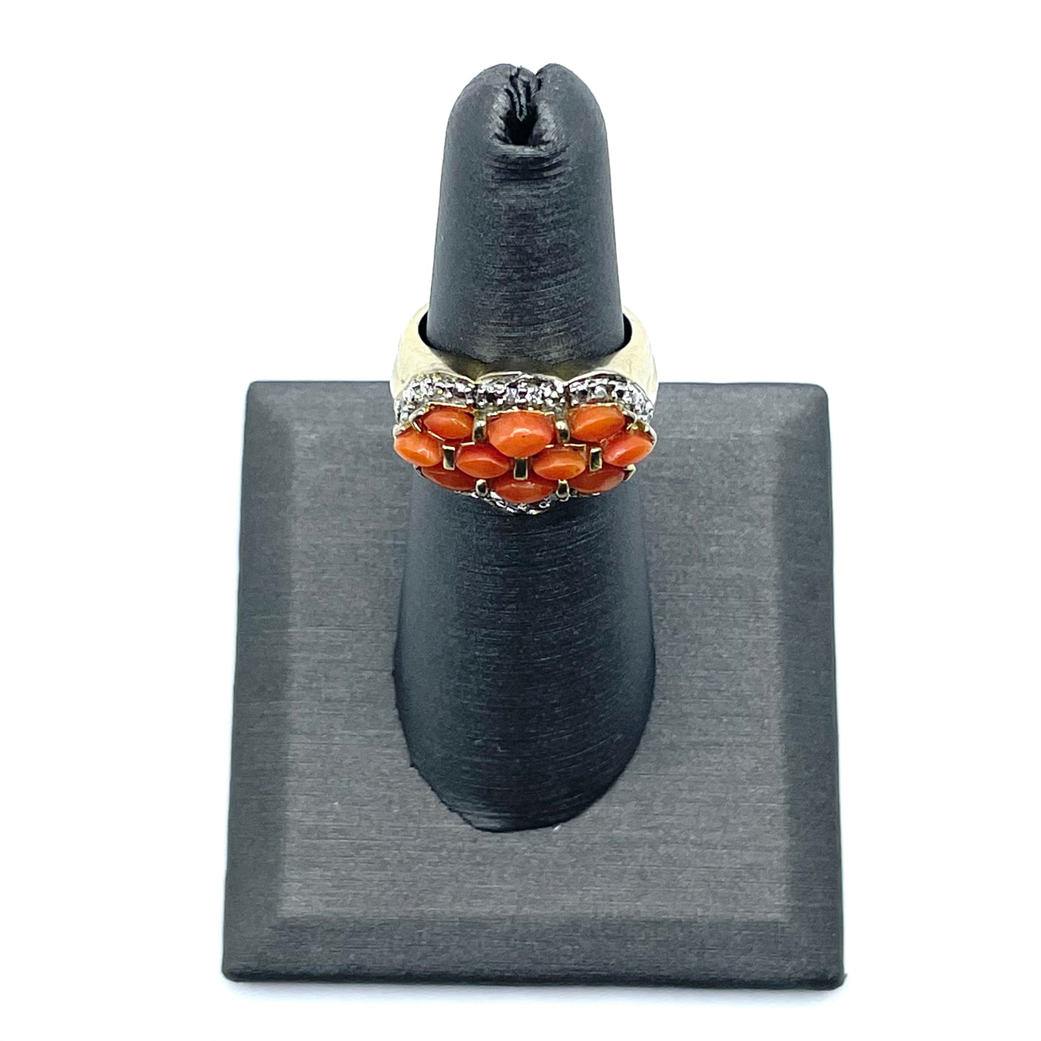 Sterling silver coral and diamond ring