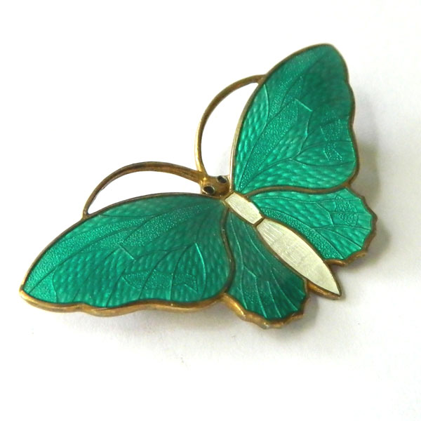 Sterling silver enameled butterfly brooch