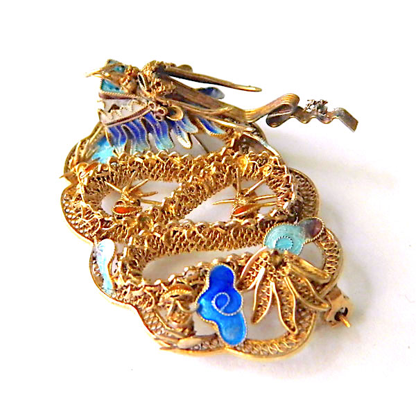 Chinese silver dragon brooch