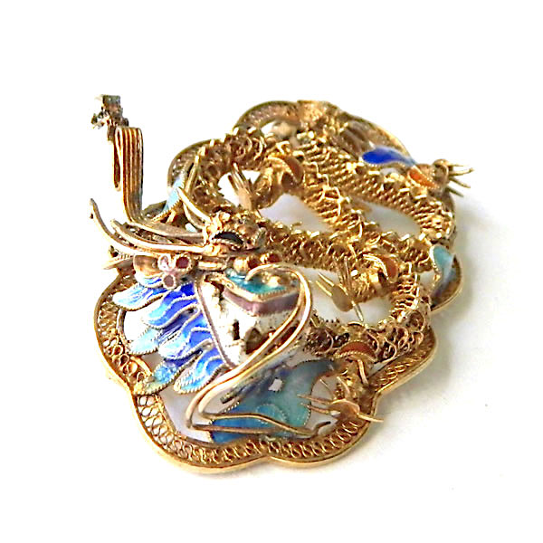 Chinese silver dragon brooch