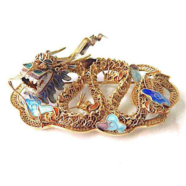 Chinese silver dragon brooch