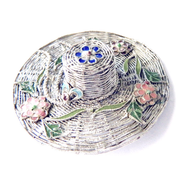 Enameled flower hat brooch