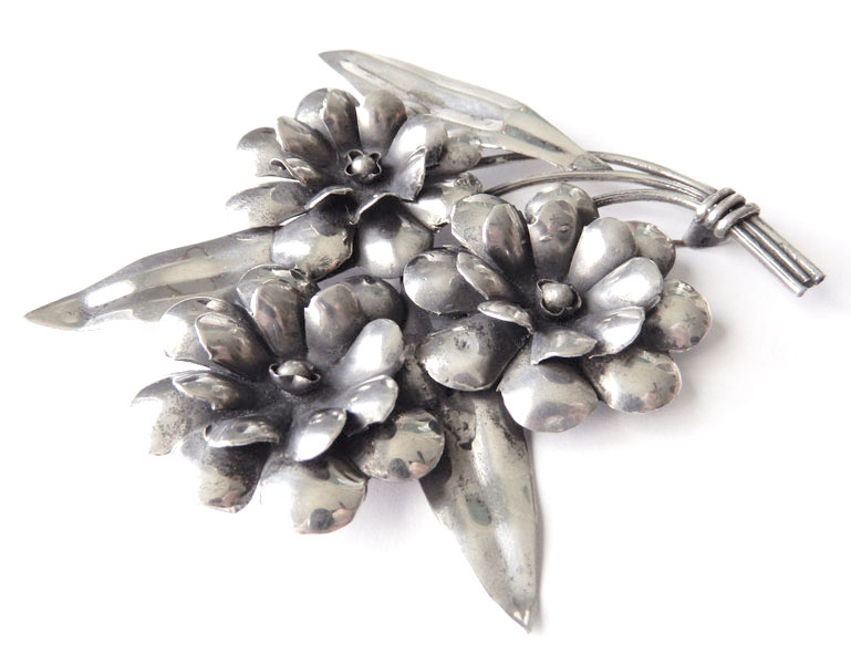 sterling silver floral brooch