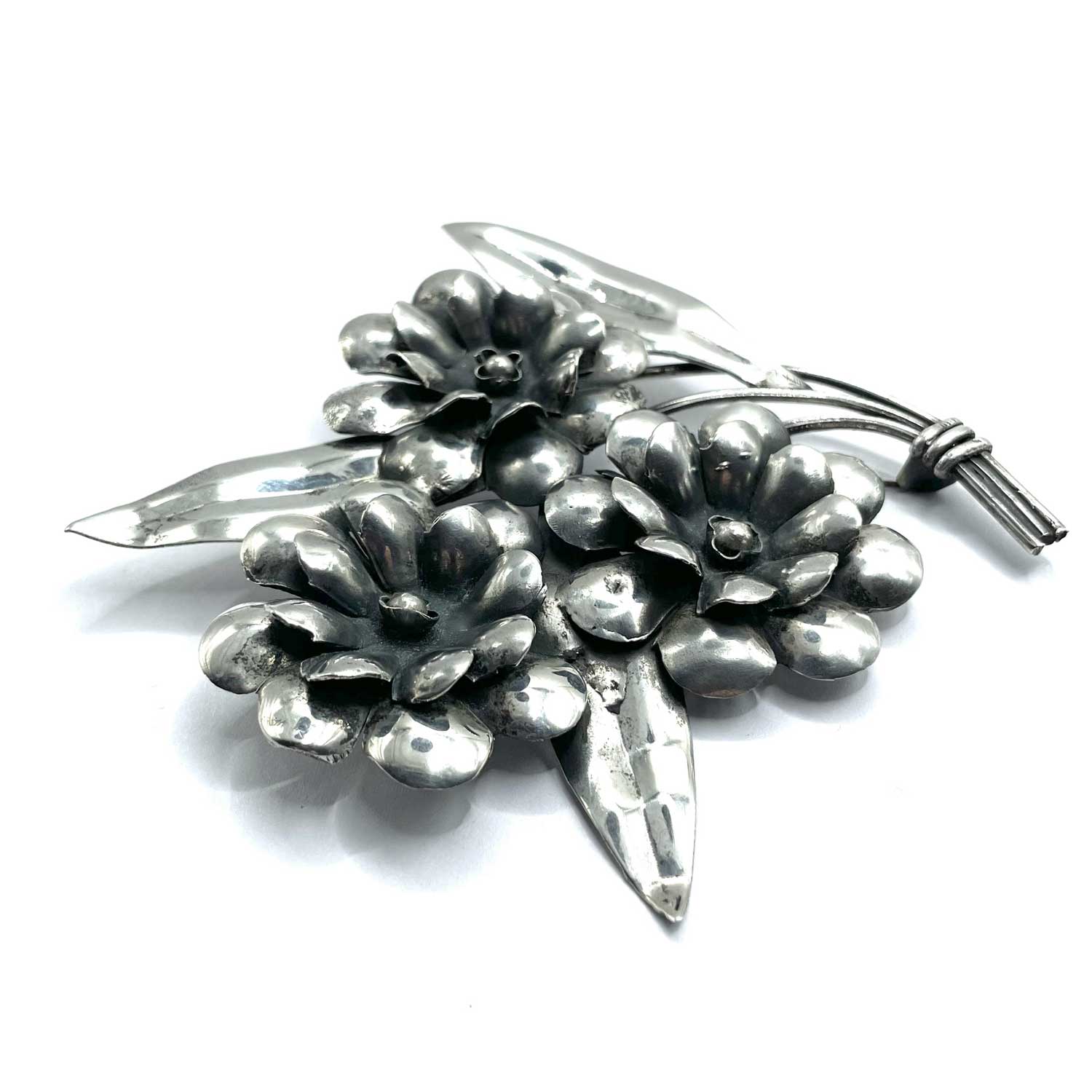 sterling silver floral brooch