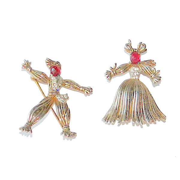 1940s Trifari rag doll brooch set