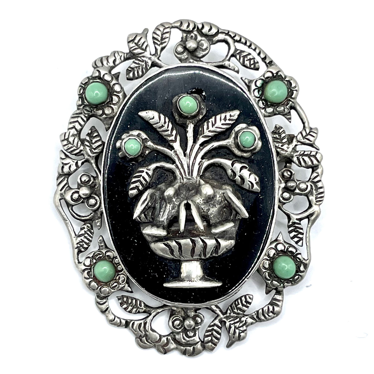 Sterling flower pot brooch