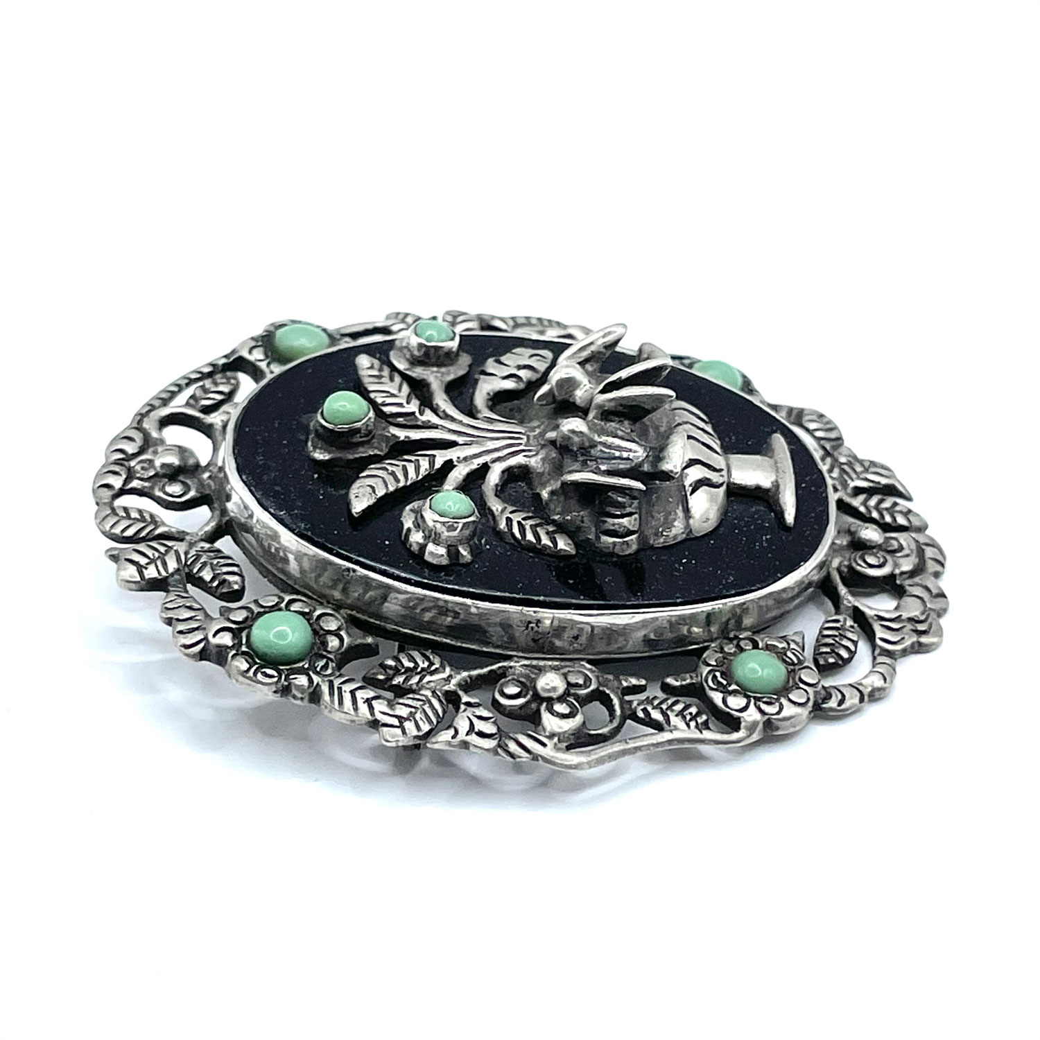 Mexican silver black onyx brooch