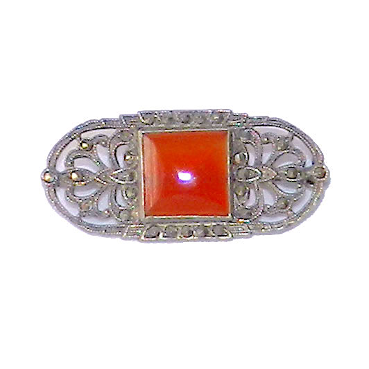 Art Deco carnelian stone brooch