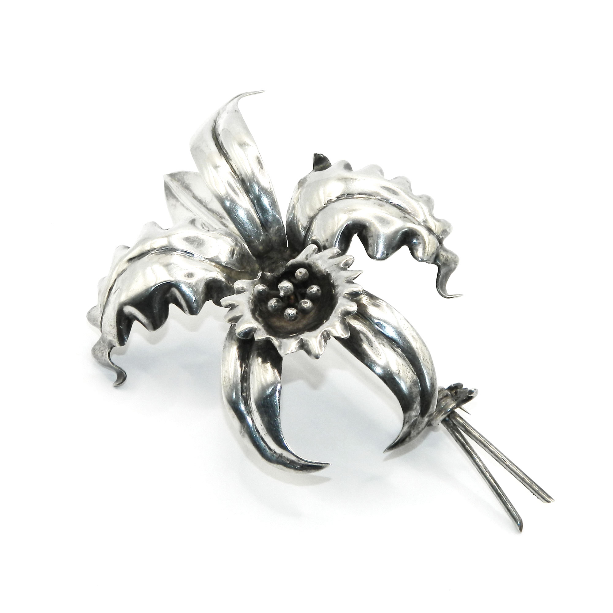 Sterling silver flower brooch