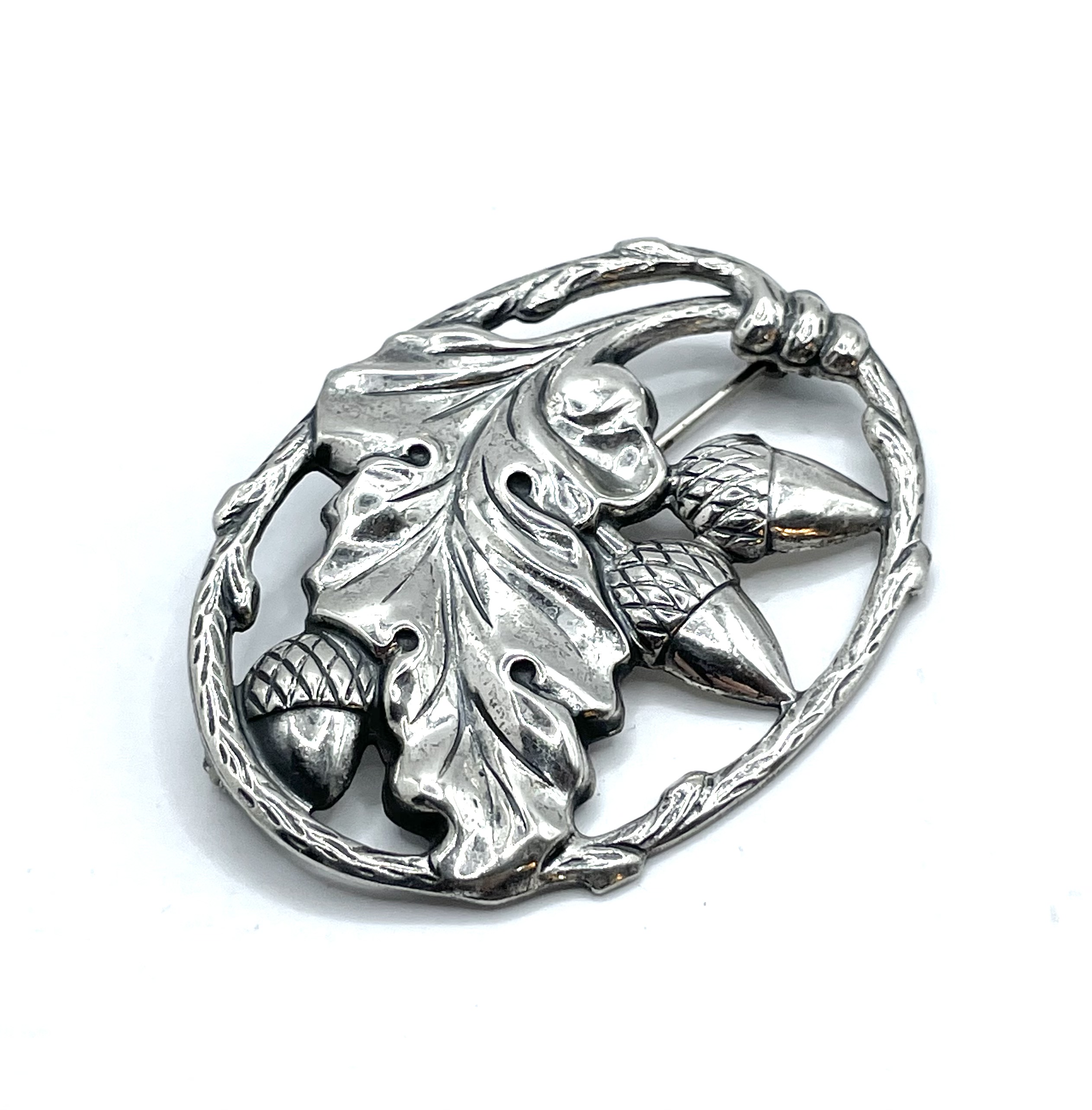 Sterling Oak and Acorn Brooch