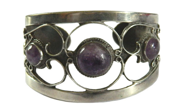 Mexican silver amethyst cuff bracelet