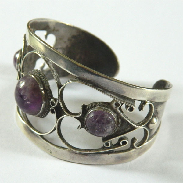 Mexican silver amethyst cuff bracelet