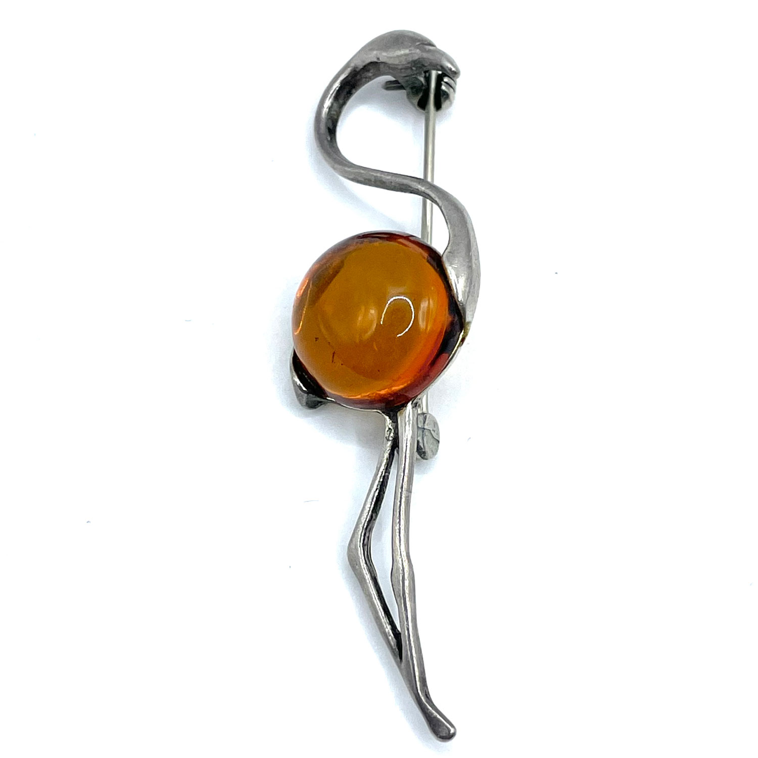Sterling silver flamingo brooch