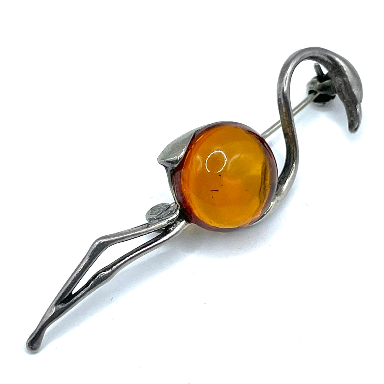 Sterling silver flamingo brooch