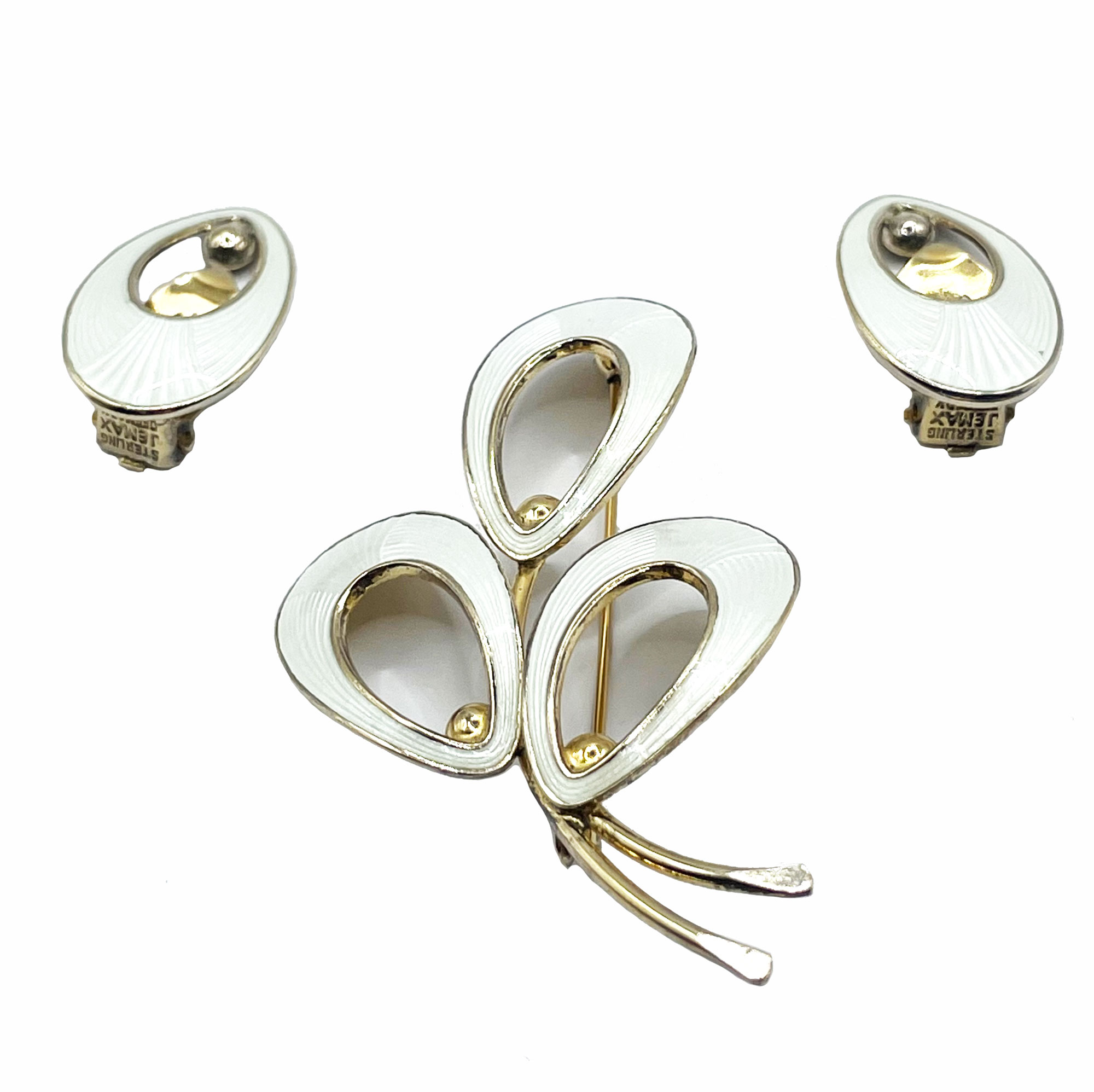 Jemax enameled brooch and earring set