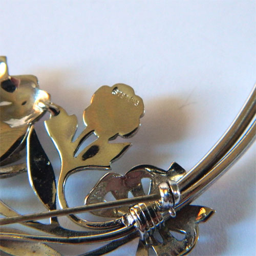 Sterling silver Guilloche enameled brooch