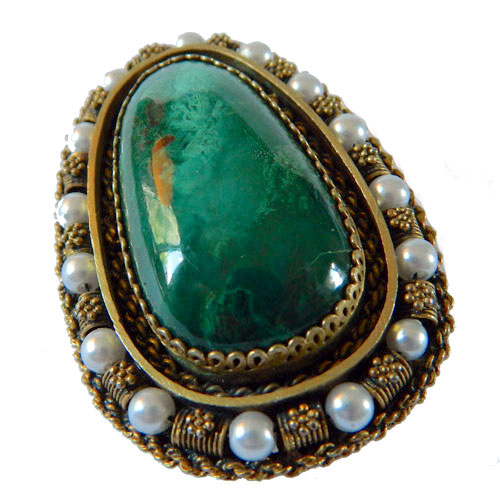 Israeli silver cabochon brooch