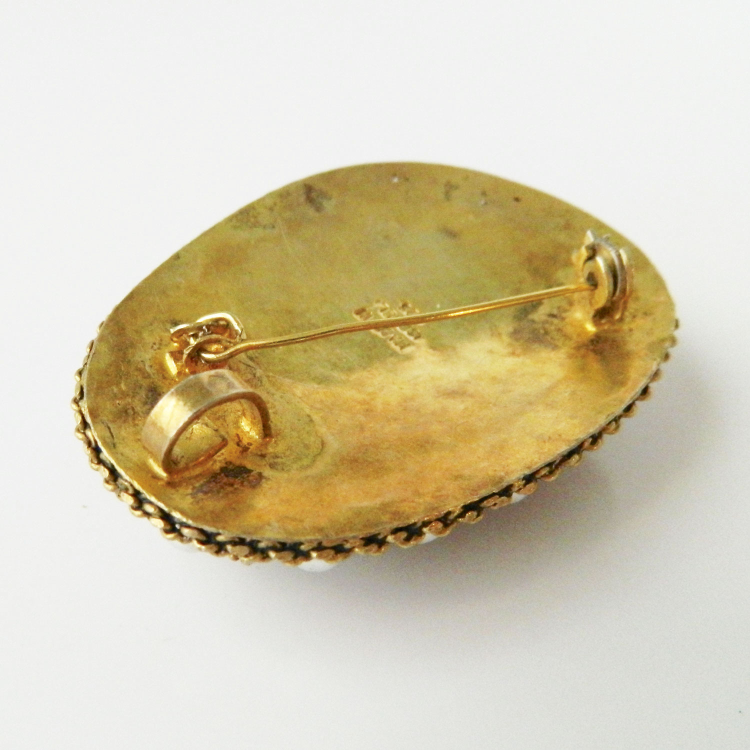 Israeli silver malachite brooch