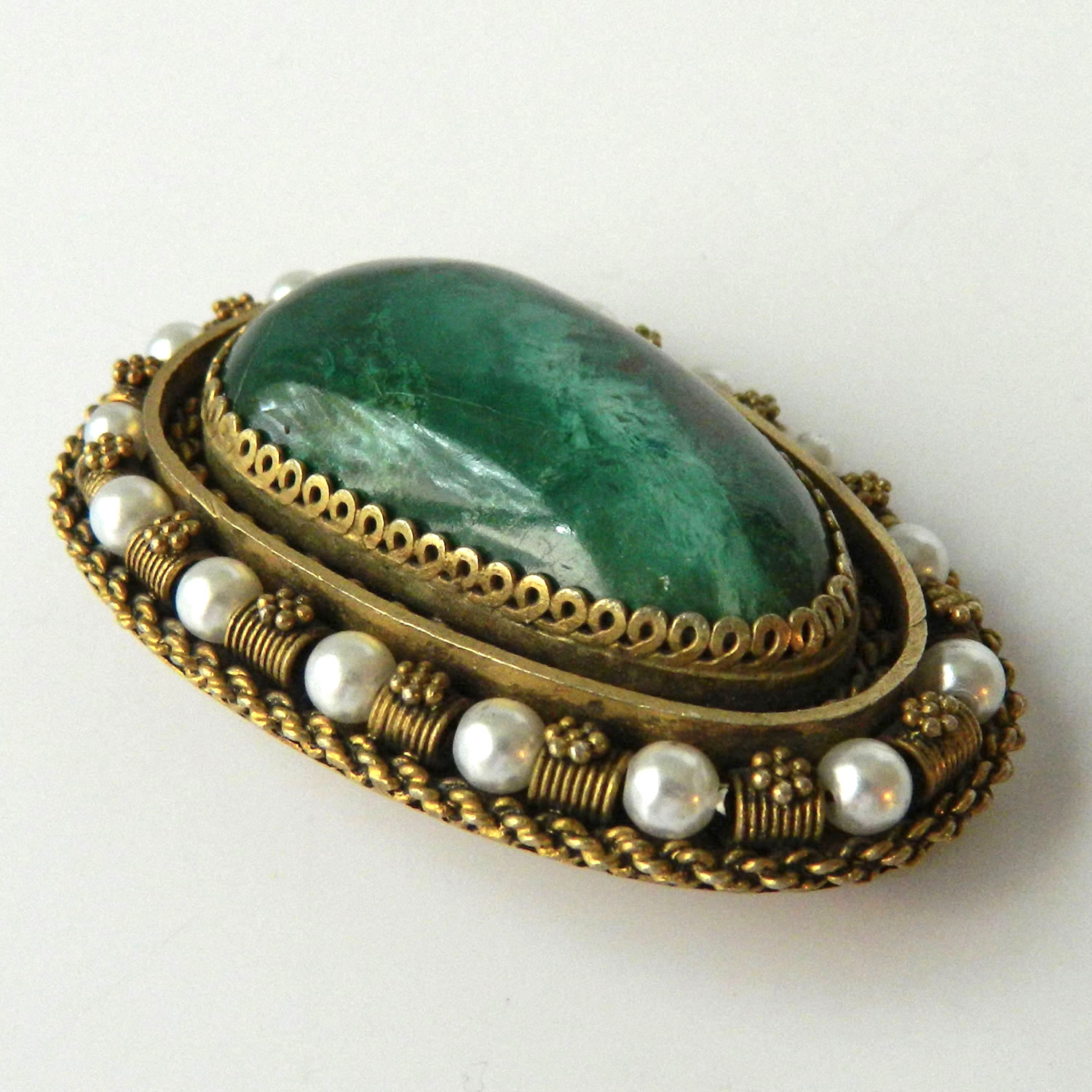 Israeli silver malachite brooch