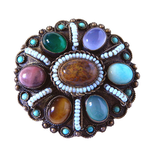 Israeli silver cabochon brooch