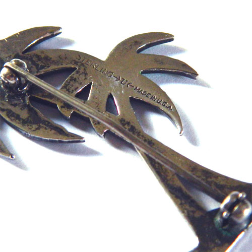 1940's enameled sterling palm tree brooch