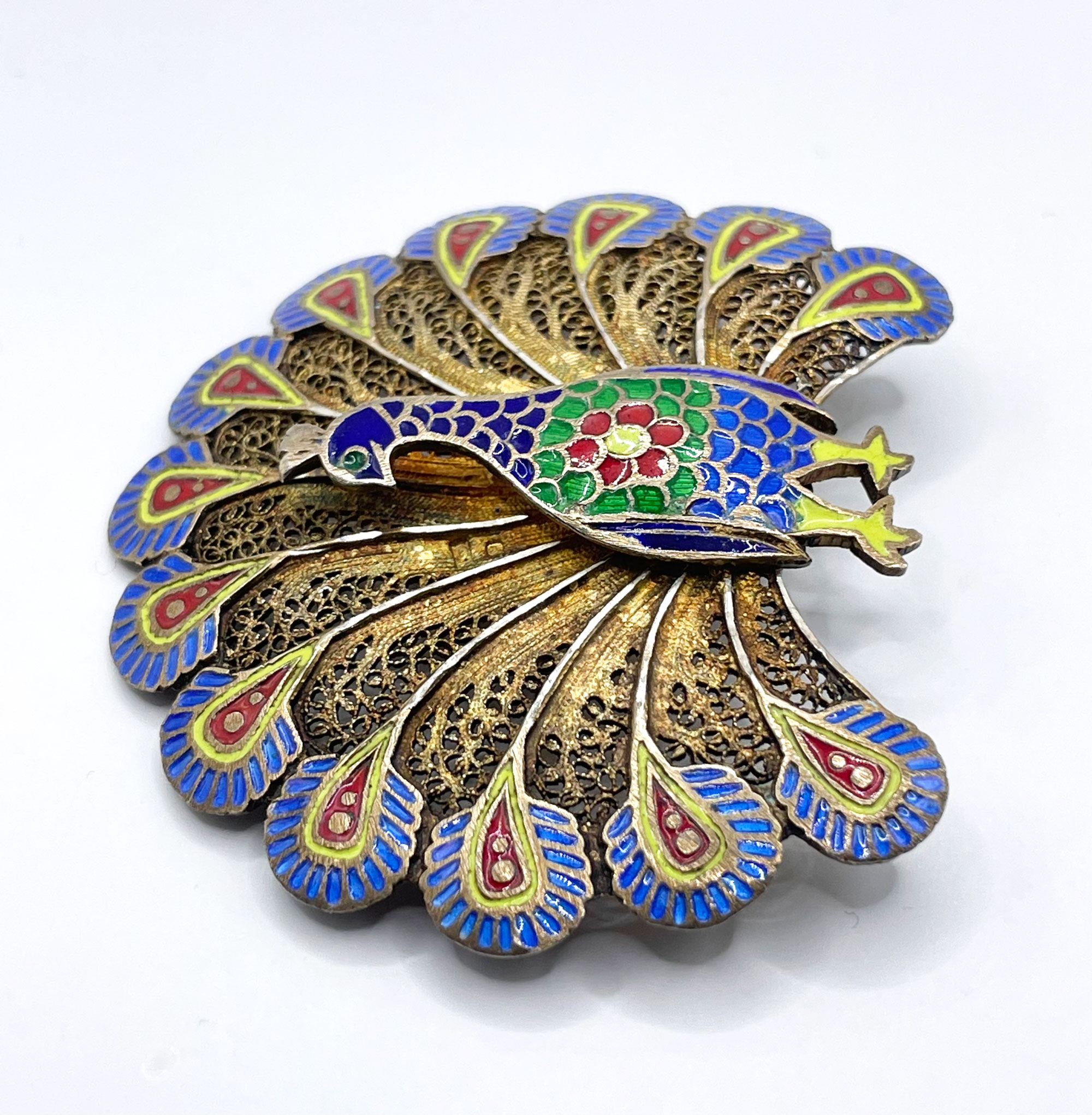 enameled bird brooch