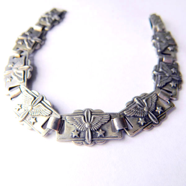 1940's sterling silver propeller and wings bracelet
