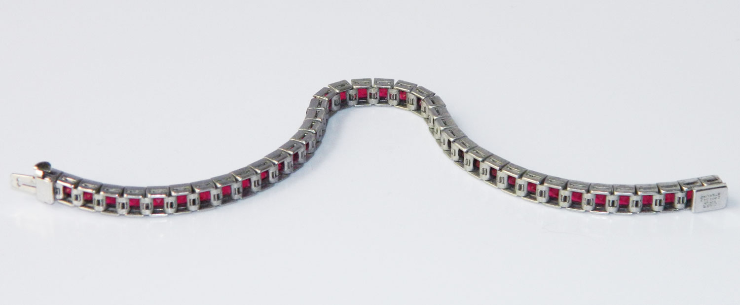 1920s Ciner sterling silver red rhinestone bracelet
