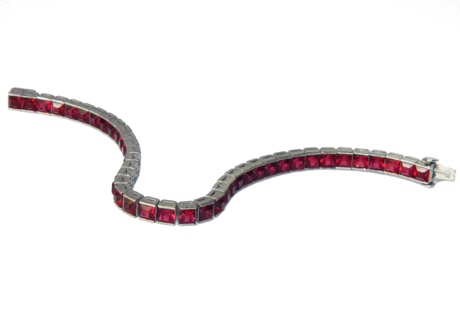 1920s Ciner sterling silver red rhinestone bracelet