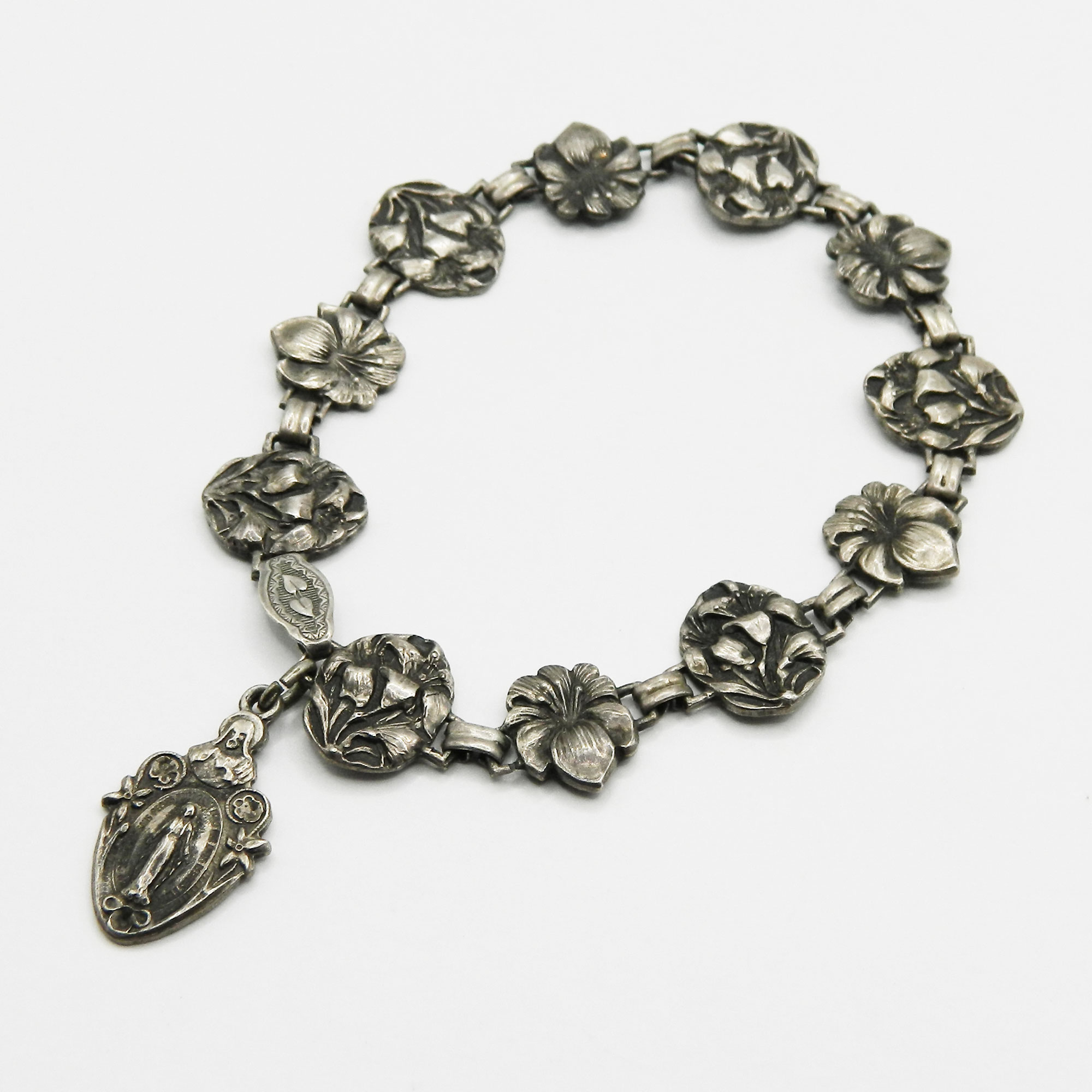 Antique rosary sterling charm bracelet