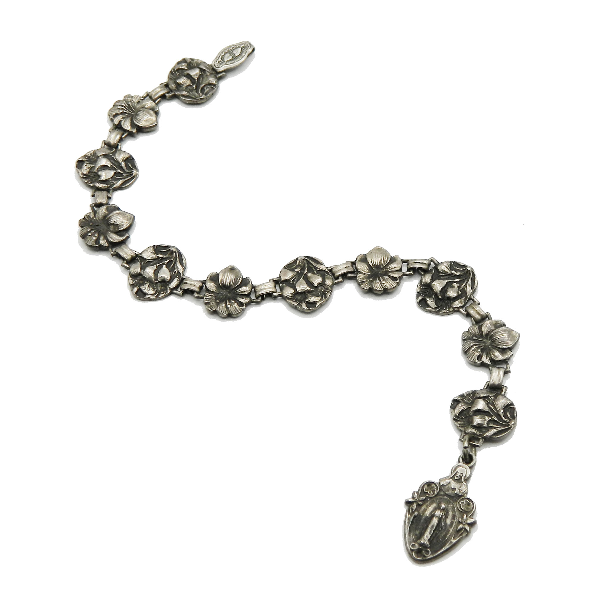 Antique rosary sterling charm bracelet