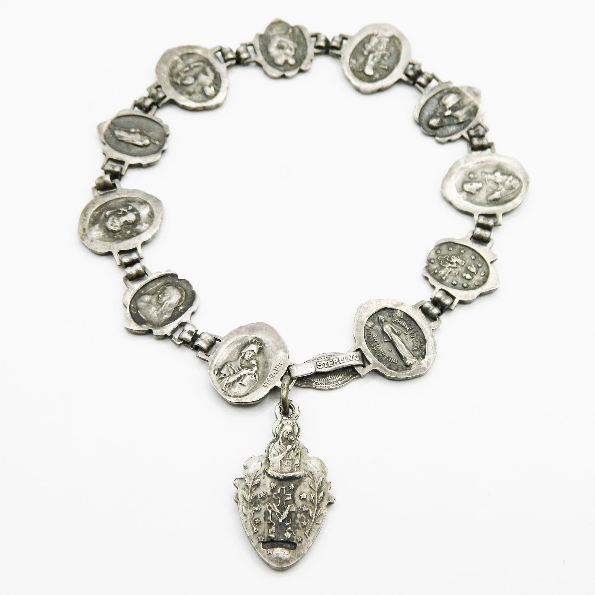 Antique rosary sterling charm bracelet