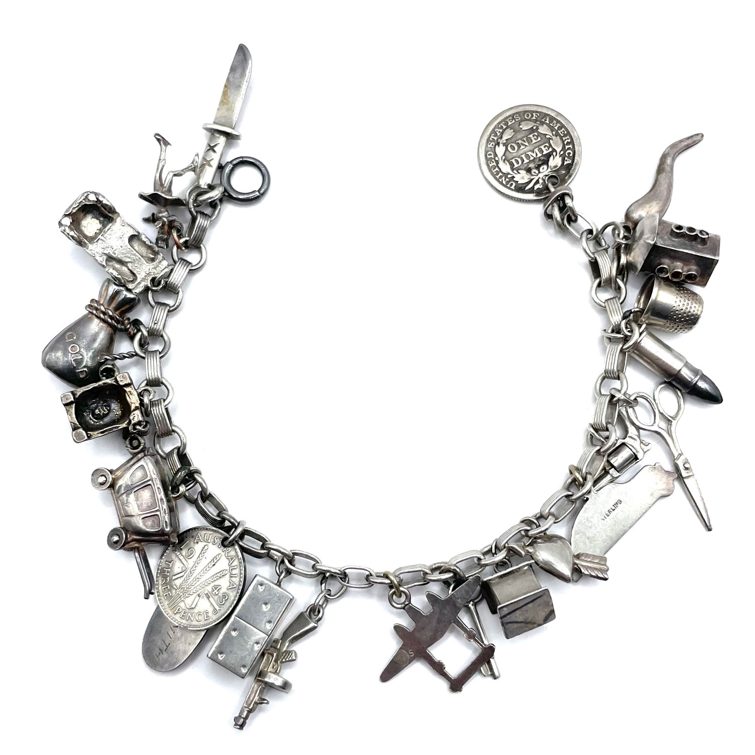 WWII sterling silver charm bracelet