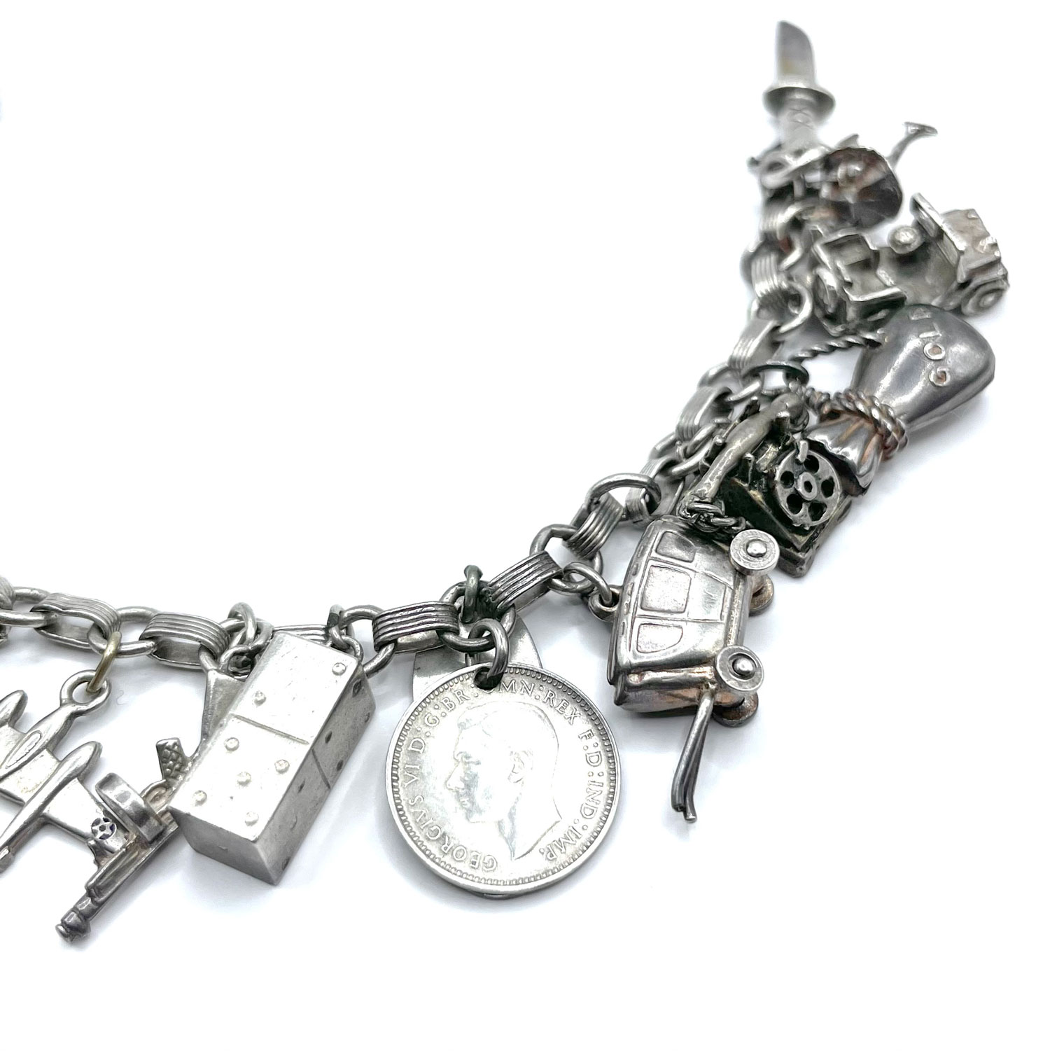 WWII sterling silver charm bracelet