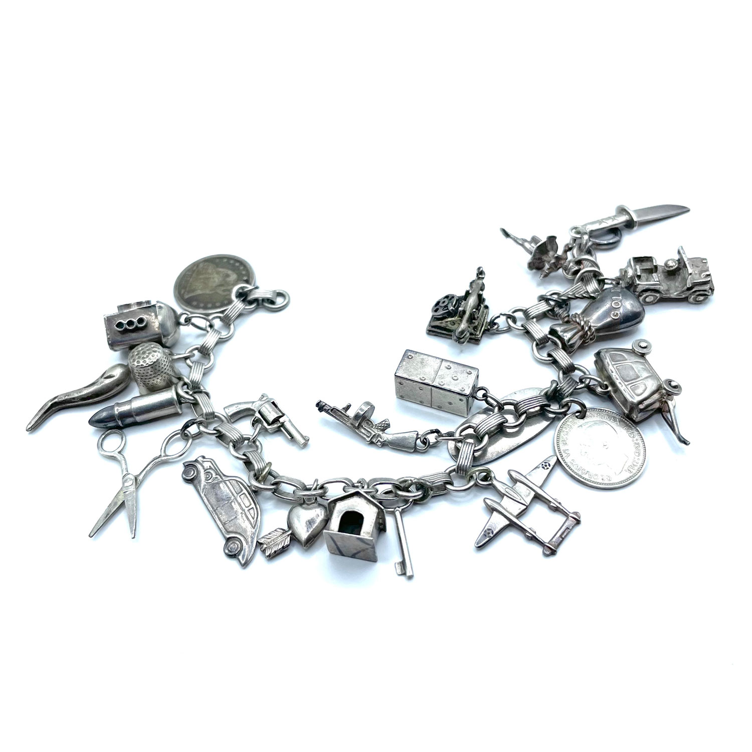 WWII sterling silver charm bracelet