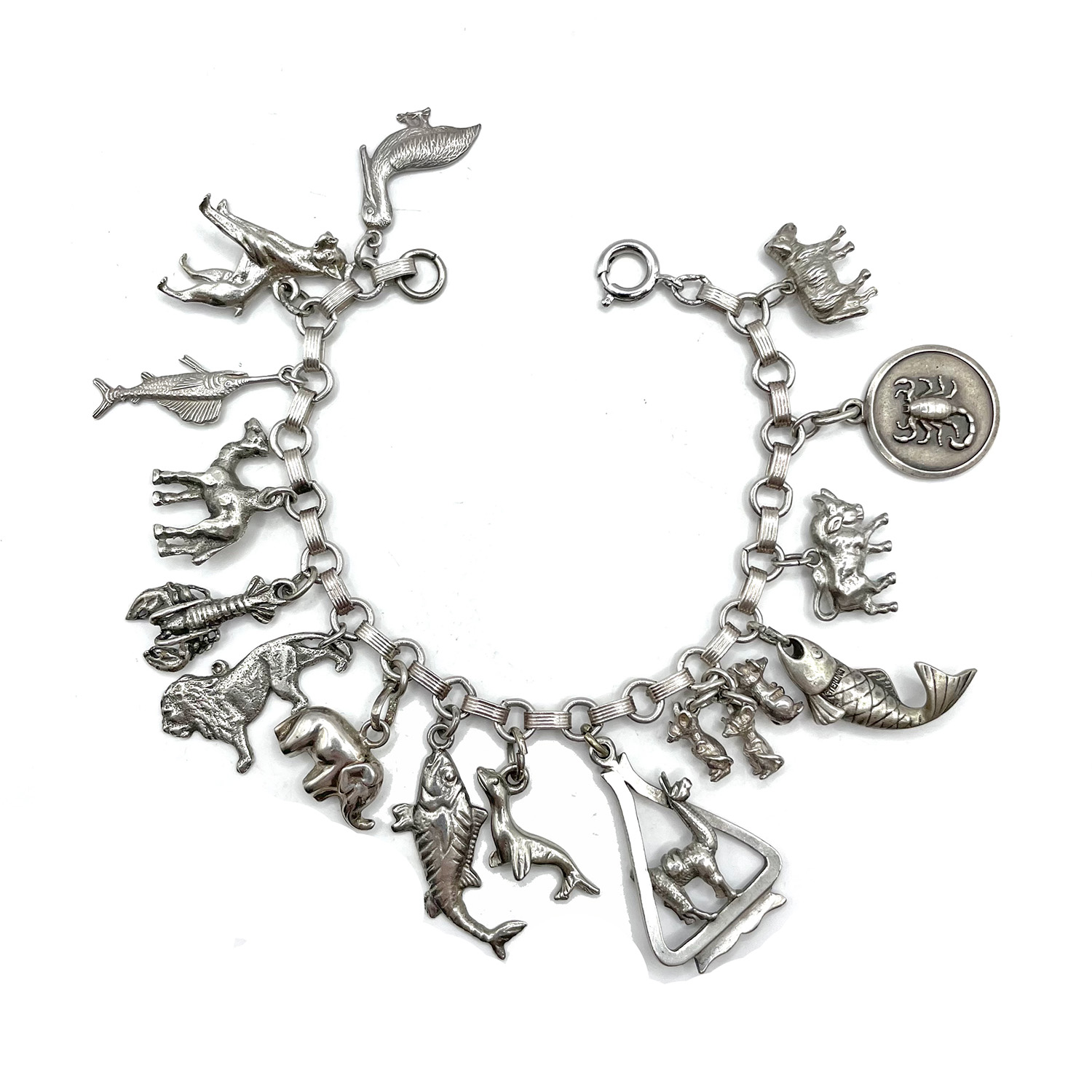 1940s sterling silver charm bracelet