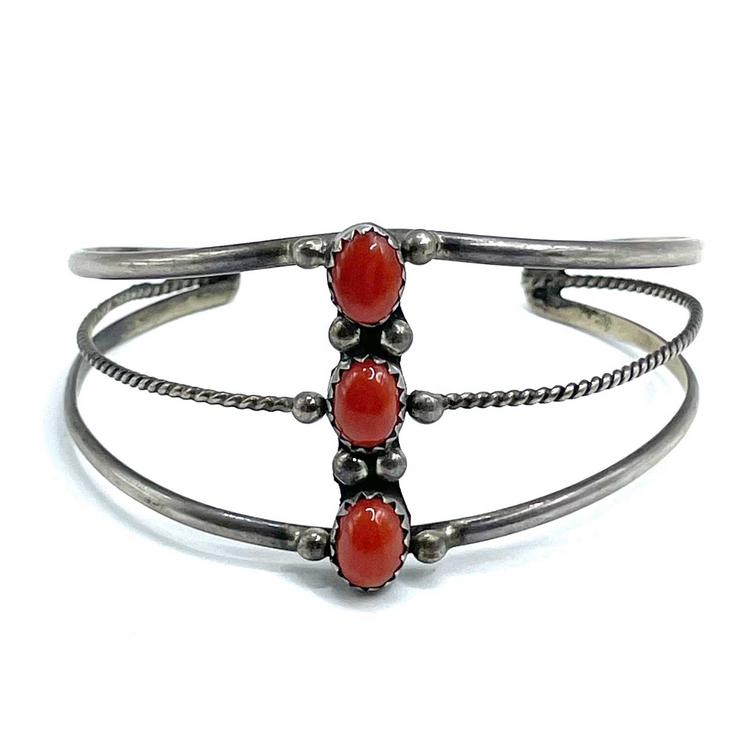 Coral cabochon cuff bracelet