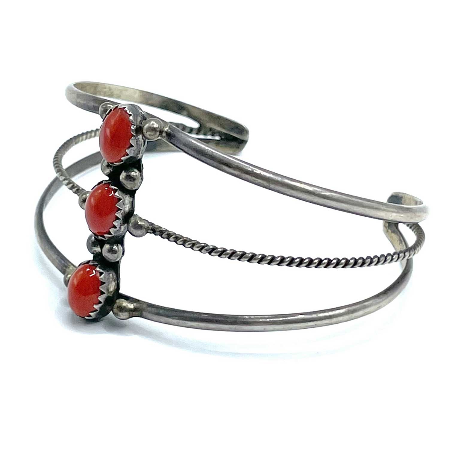 Coral cabochon cuff bracelet