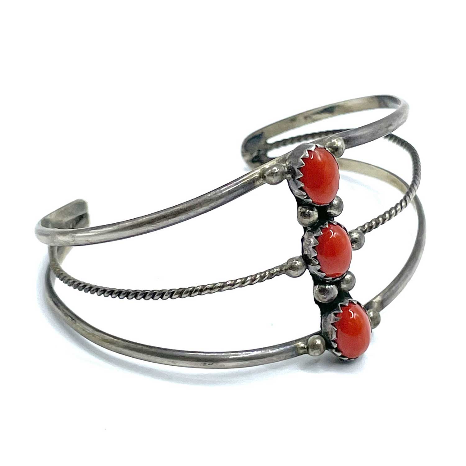 Coral cabochon cuff bracelet