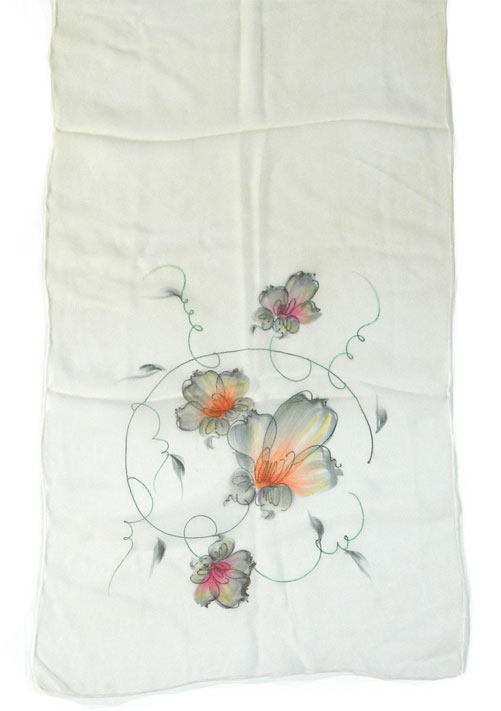 Hand painted silk crepe scarf