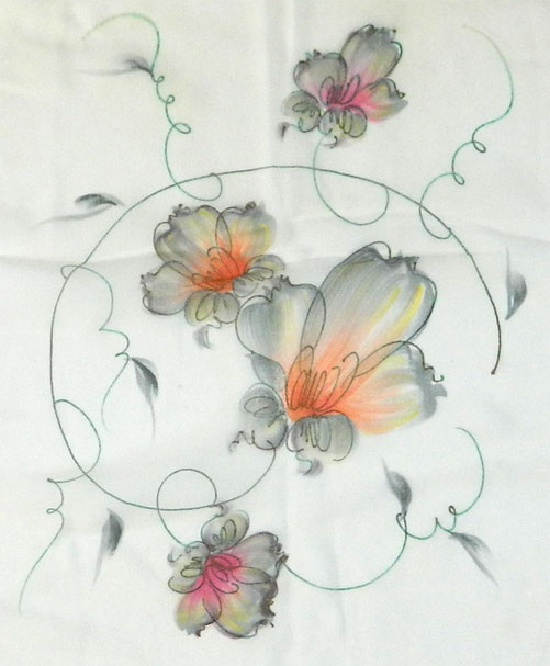 Hand painted silk crepe scarf