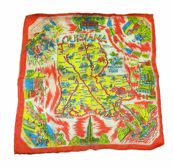 Vintage 1940's Louisiana State Souvenir Scarf