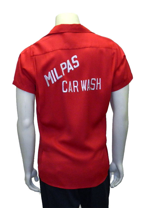 1960's embroidered red gabardine bowling shirt