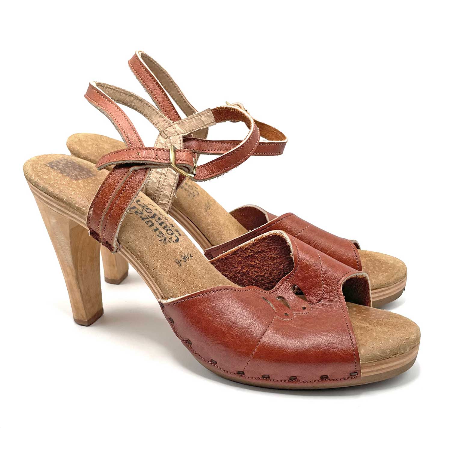 1970s Natural Comfort Strapped High Heels
