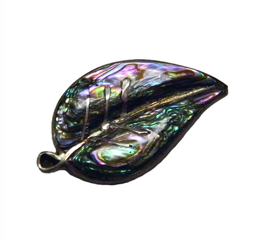 Vintage sterling silver and abalone leaf pin